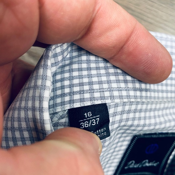 David Donahue Grey & White Check Plaid Shirt 16 - Picture 4 of 4
